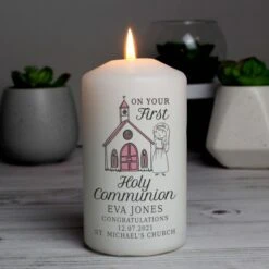 Personalised Girls First Holy Communion Pillar Candle -PERSONALISE STORE p0409e01 2