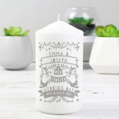 Personalised Grey Papercut Style Pillar Candle -PERSONALISE STORE p0409e05 3