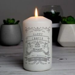 Personalised Grey Papercut Style Pillar Candle -PERSONALISE STORE p0409e05 4