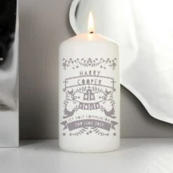 Personalised Grey Papercut Style Pillar Candle -PERSONALISE STORE p0409e05 5