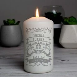 Personalised Grey Papercut Style Pillar Candle -PERSONALISE STORE p0409e05 6