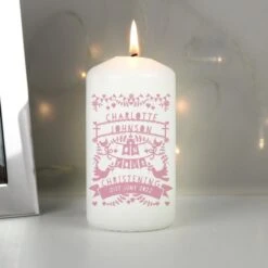 Personalised Pink Papercut Style Pillar Candle -PERSONALISE STORE p0409e06 2
