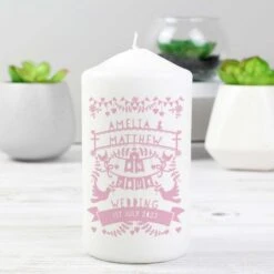 Personalised Pink Papercut Style Pillar Candle -PERSONALISE STORE p0409e06 3