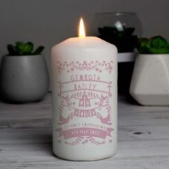 Personalised Pink Papercut Style Pillar Candle -PERSONALISE STORE p0409e06 4