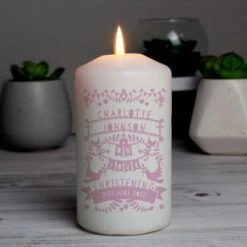 Personalised Pink Papercut Style Pillar Candle -PERSONALISE STORE p0409e06 6