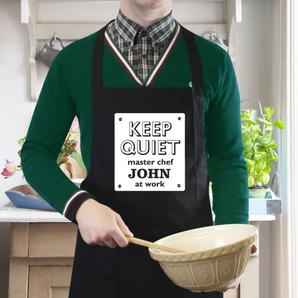Personalised Keep Quiet Black Apron 1 Personalised Keep Quiet Black Apron