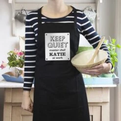 Personalised Keep Quiet Black Apron 7 Personalised Keep Quiet Black Apron -PERSONALISE STORE p0510e10 2