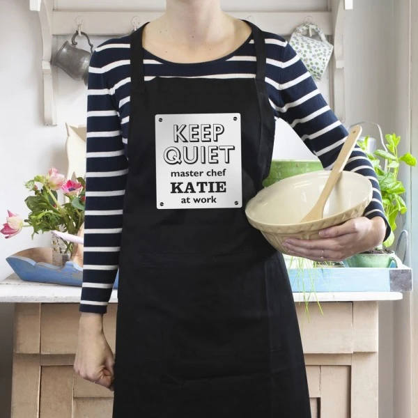 Personalised Keep Quiet Black Apron 3 Personalised Keep Quiet Black Apron - Image 3