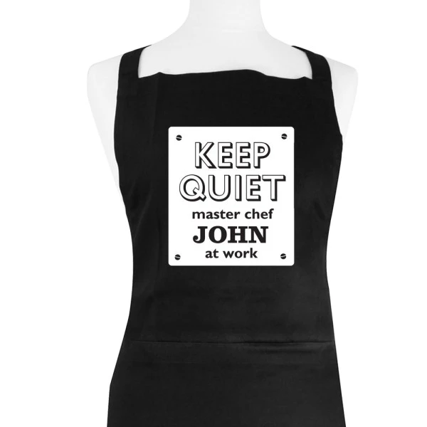 Personalised Keep Quiet Black Apron 5 Personalised Keep Quiet Black Apron - Image 5