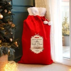 Personalised Special Delivery Luxury Pom Pom Red Sack