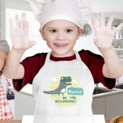 Personalised Dinosaur Childrens Apron -PERSONALISE STORE p0510g88 2
