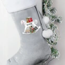 Personalised Rocking Horse Luxury Silver Grey Stocking -PERSONALISE STORE p0510h36 2