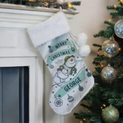 Personalised The Snowman And The Snowdog Luxury Silver Grey Stocking -PERSONALISE STORE p0510h83 2