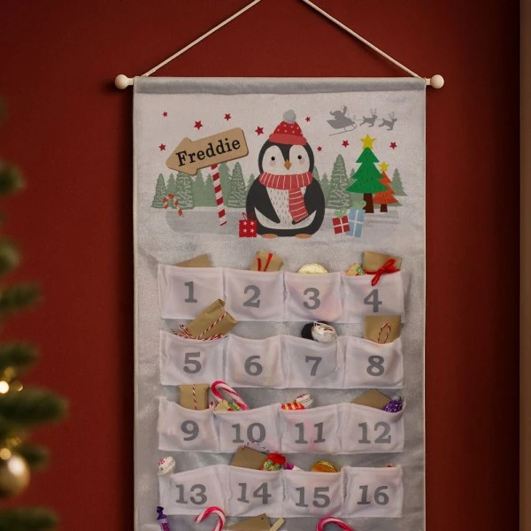 Personalised Christmas Penguin Advent Calendar In Silver Grey 4 Personalised Christmas Penguin Advent Calendar In Silver Grey - Image 4