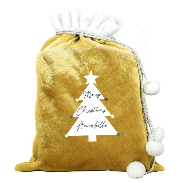 Personalised Christmas Tree Luxury Pom Pom Gold Sack 3 Personalised Christmas Tree Luxury Pom Pom Gold Sack - Image 3