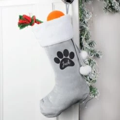 Personalised Paw Print Silver Grey Stocking -PERSONALISE STORE p0510i93 2
