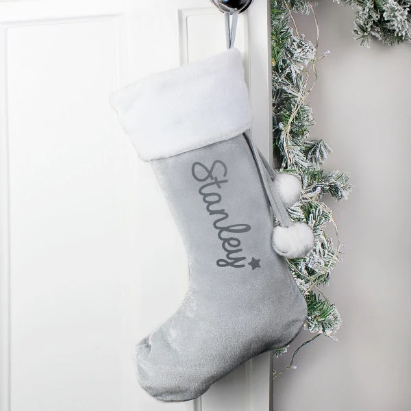 Personalised Name Only Silver Grey Stocking 2 Personalised Name Only Silver Grey Stocking - Image 2