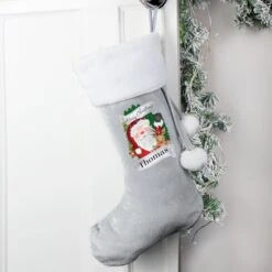 Personalised Christmas Santa Grey Stocking -PERSONALISE STORE p0510j16 2