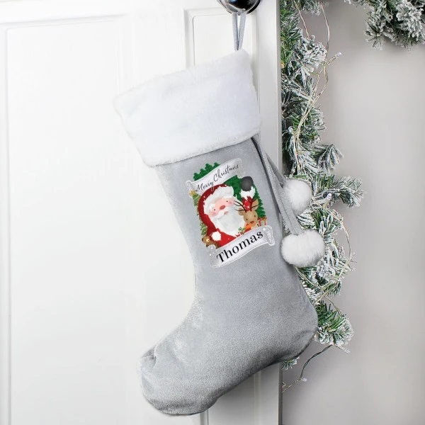 Personalised Christmas Santa Grey Stocking 3 Personalised Christmas Santa Grey Stocking - Image 3