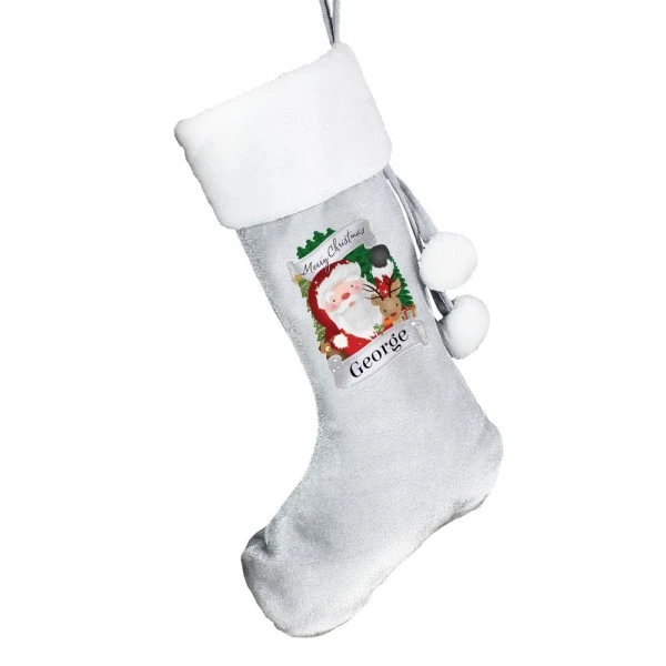 Personalised Christmas Santa Grey Stocking 4 Personalised Christmas Santa Grey Stocking - Image 4