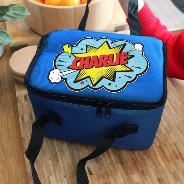 Personalised Superhero Blue Lunch Bag 1 Personalised Superhero Blue Lunch Bag