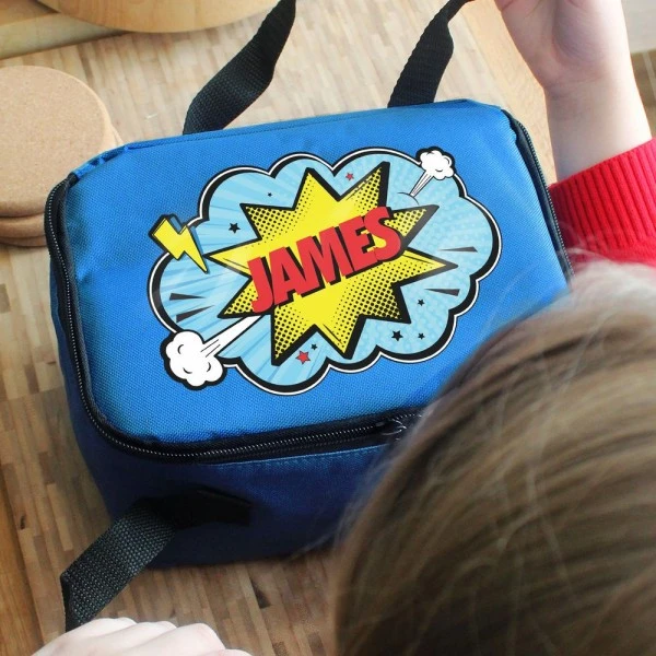 Personalised Superhero Blue Lunch Bag 2 Personalised Superhero Blue Lunch Bag - Image 2