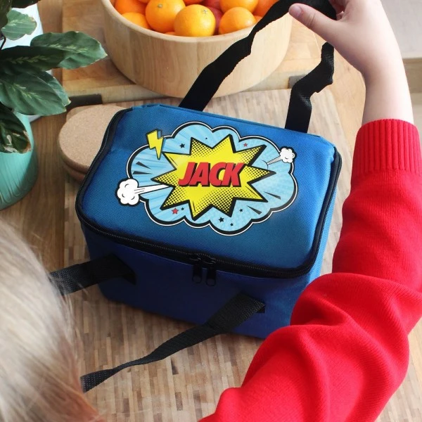 Personalised Superhero Blue Lunch Bag 4 Personalised Superhero Blue Lunch Bag - Image 4