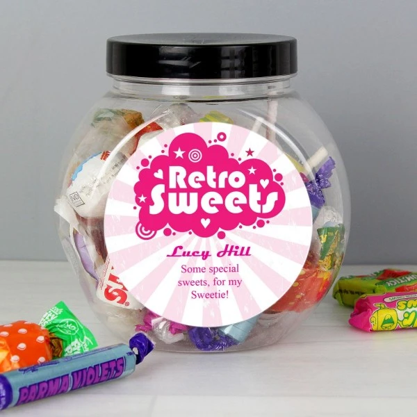 Personalised Retro Pink Sweet Jar 1 Personalised Retro Pink Sweet Jar