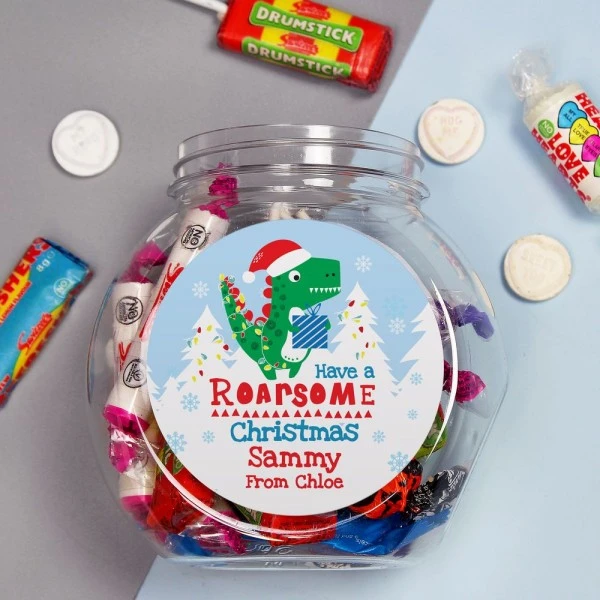 Personalised Dinosaur "Have A Roarsome Christmas" Sweet Jar 4 Personalised Dinosaur "Have A Roarsome Christmas" Sweet Jar - Image 4