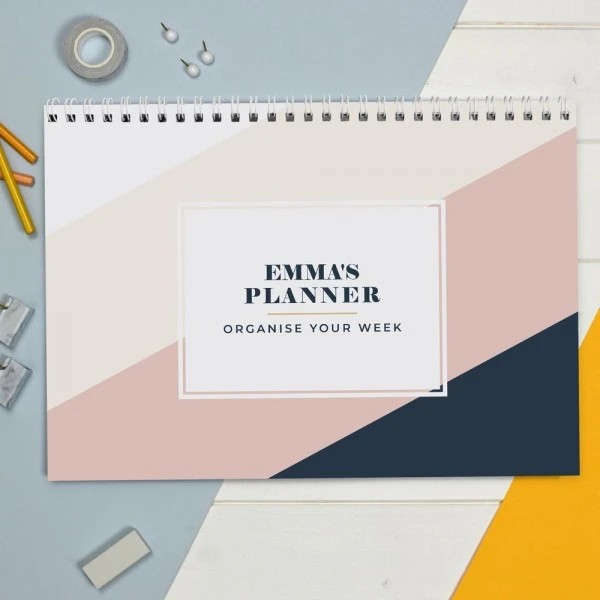 Personalised Free Text Navy & Blush A4 Desk Planner 1 Personalised Free Text Navy & Blush A4 Desk Planner