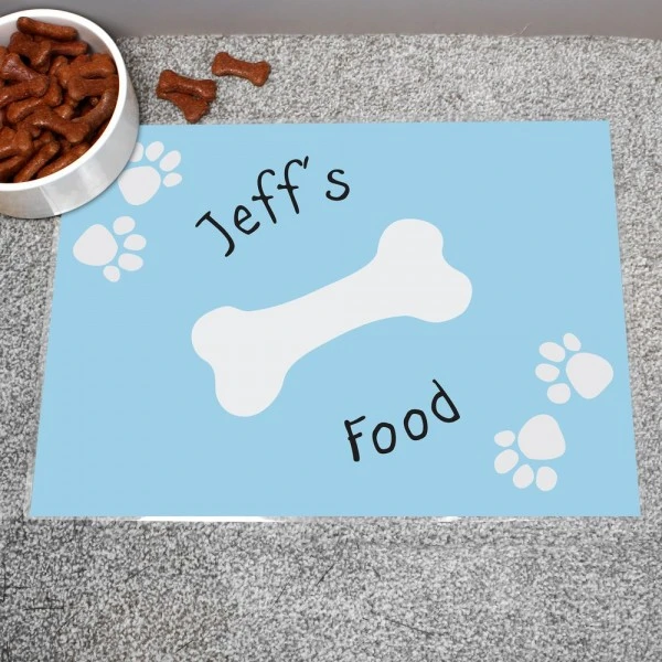 Personalised Blue Paw Print Dog Pet Bowl Mat 1 Personalised Blue Paw Print Dog Pet Bowl Mat