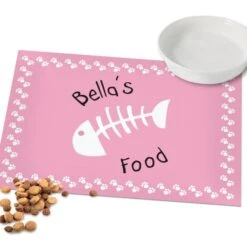 Personalised Pink Fish Bone Cat Pet Bowl Mat -PERSONALISE STORE p0512q40 2