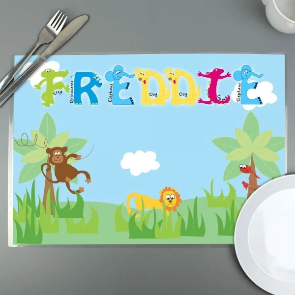 Personalised Blue Animal Alphabet Placemat 1 Personalised Blue Animal Alphabet Placemat