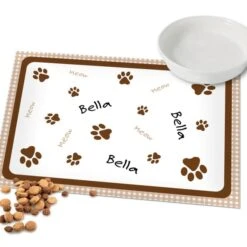 Personalised Brown Gingham Cat Pet Bowl Mat -PERSONALISE STORE p0512q63 3