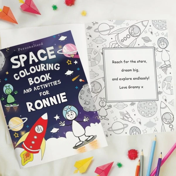 Personalised Space Colouring Book With Pencil Crayons 2 Personalised Space Colouring Book With Pencil Crayons - Image 2