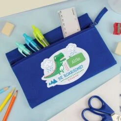 Personalised "Be Roarsome" Dinosaur Blue Pencil Case