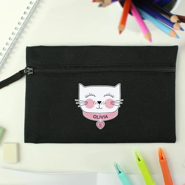 Personalised Cute Cat Black Pencil Case 1 Personalised Cute Cat Black Pencil Case