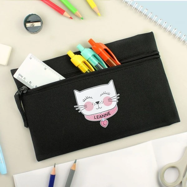 Personalised Cute Cat Black Pencil Case 2 Personalised Cute Cat Black Pencil Case - Image 2