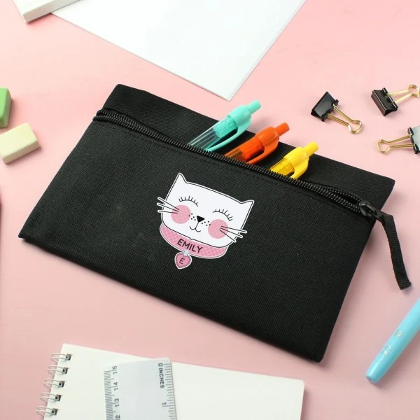 Personalised Cute Cat Black Pencil Case 3 Personalised Cute Cat Black Pencil Case - Image 3