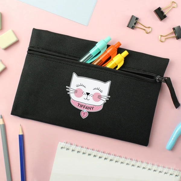 Personalised Cute Cat Black Pencil Case 4 Personalised Cute Cat Black Pencil Case - Image 4