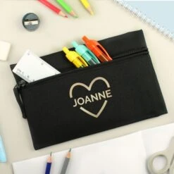 Personalised Gold Heart Black Pencil Case -PERSONALISE STORE p0710j27 2