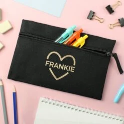 Personalised Gold Heart Black Pencil Case -PERSONALISE STORE p0710j27 3