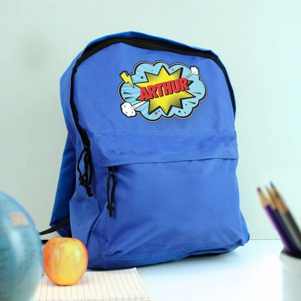 Personalised Superhero Blue Backpack 2 Personalised Superhero Blue Backpack - Image 2