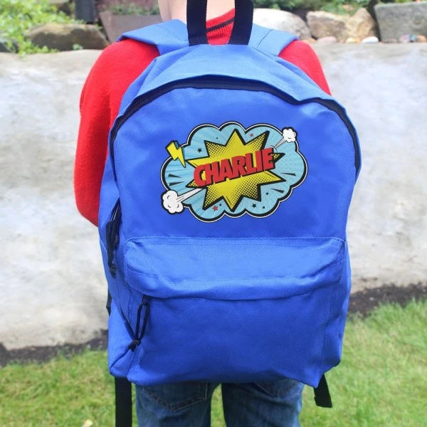 Personalised Superhero Blue Backpack 3 Personalised Superhero Blue Backpack - Image 3