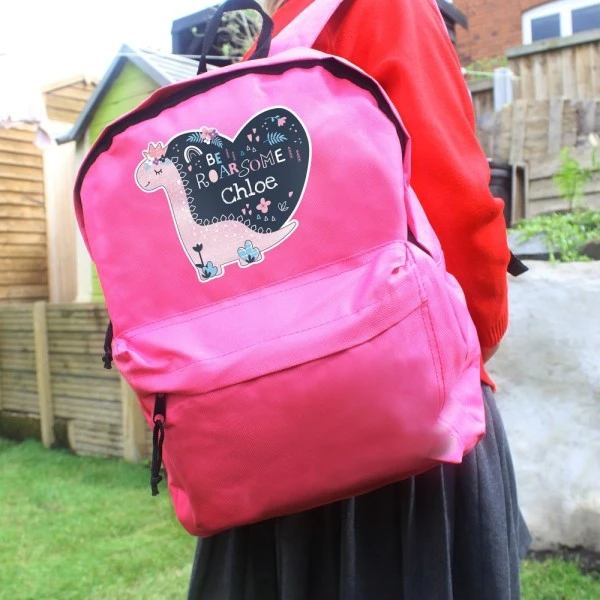 Personalised Dinosaur Pink Backpack 2 Personalised Dinosaur Pink Backpack - Image 2