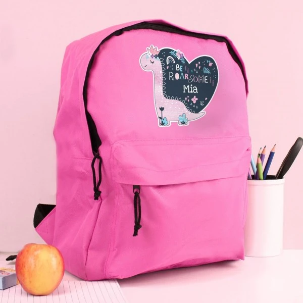 Personalised Dinosaur Pink Backpack 3 Personalised Dinosaur Pink Backpack - Image 3