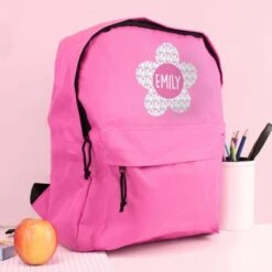 Personalised Flower Pink Backpack -PERSONALISE STORE p0710k99 3