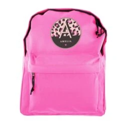 Personalised Leopard Print Pink Backpack -PERSONALISE STORE p0710l03 4