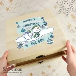 Personalised The Snowman And The Snowdog Large Wooden Christmas Eve Box