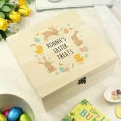 Personalised Easter Bunny & Chick Large Wooden Keepsake Box -PERSONALISE STORE p0711a01 2